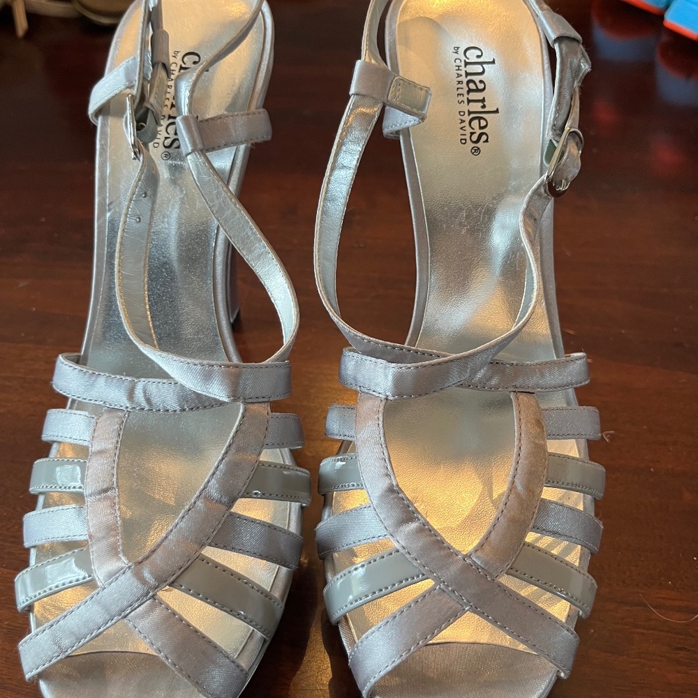 Charles By Charles and David - Silver Heeled Sandals 8 1/2B